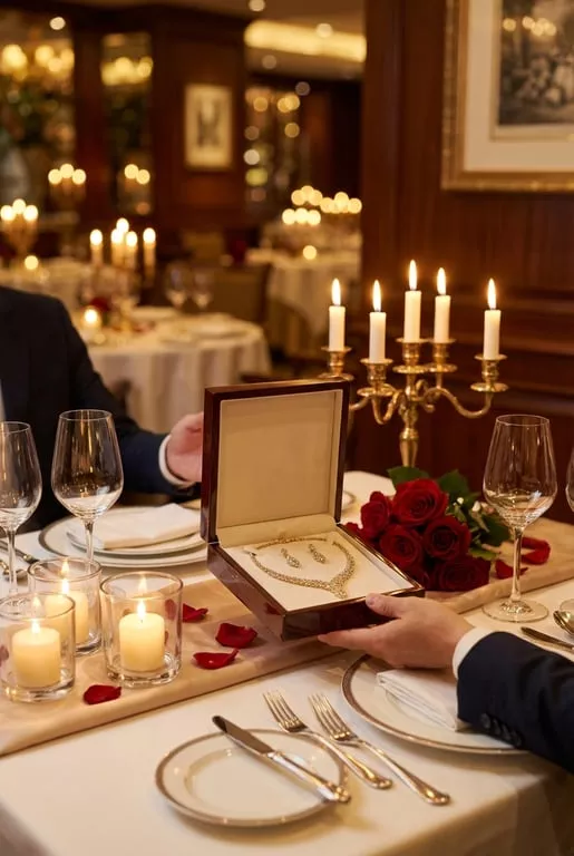 2.4. Cum alegi corect o bijuterie (cina romantica, lumanari, restaurant, set de bijuterii din aur)