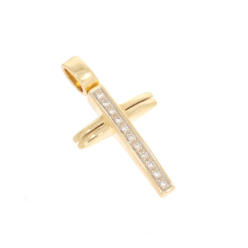 Cruce, Aur Galben, 14 k, 2.5 gr, cu Diamante, Cod Produs: 570543 - 2
