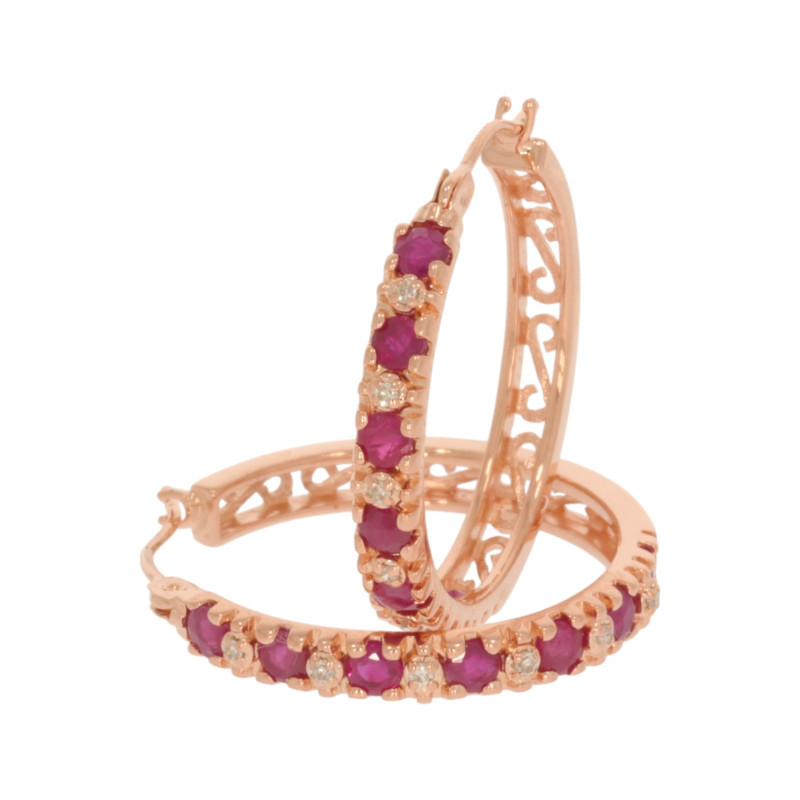Cercei, Aur Roz, 14 k, 3.99 gr, cu Diamante, Cod Produs: 613964 - Tezaurshop.ro