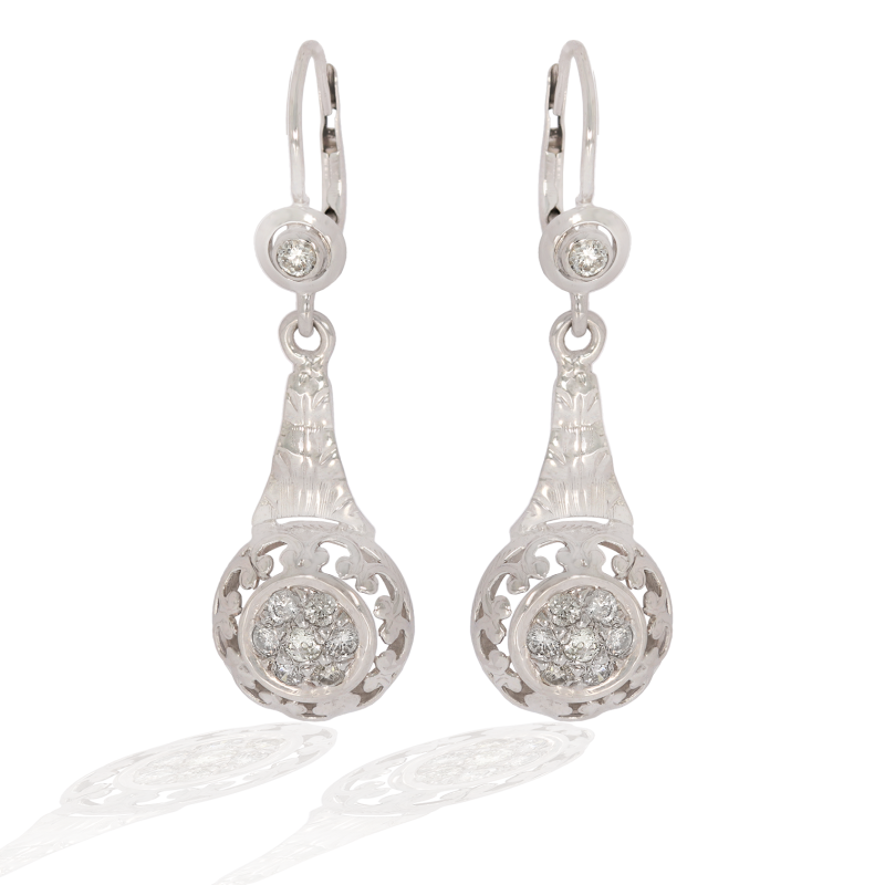 Cercei, Aur Alb, 18 k, 3.24 gr, cu Diamante, Cod Produs: 617520 - Tezaurshop.ro