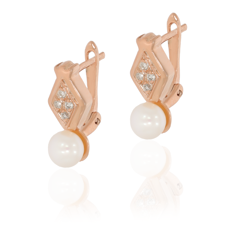 Cercei, Aur Roz, 14 k, 3.8 gr, cu Diamante, Cod Produs: 657837 - Tezaurshop.ro