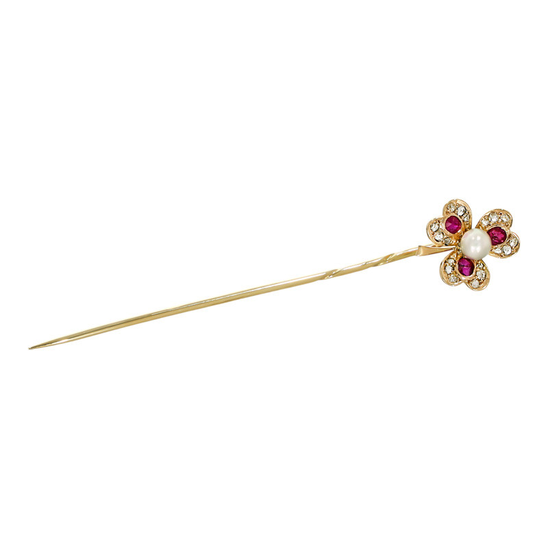Brosa, Aur Galben, 14 k, 1.5 gr, cu Diamante, Cod Produs: 661311