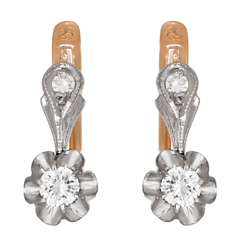 Cercei, Aur Mixt, 14 k, 2.8 gr, cu Diamante, Cod Produs: 693055 - Tezaurshop.ro