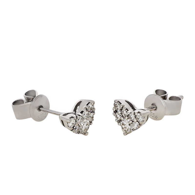 Cercei, Aur Alb, 14 k, 0.9 gr, cu Diamante, Cod Produs: 694447 - Tezaurshop.ro