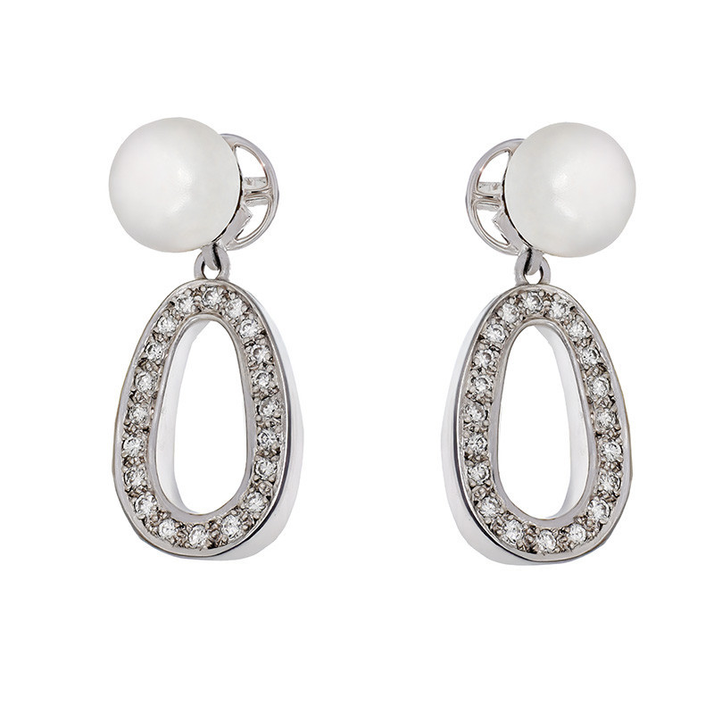 Cercei, Aur Alb, 18 k, 11.42 gr, cu Diamante, Cod Produs: 699668 - Tezaurshop.ro