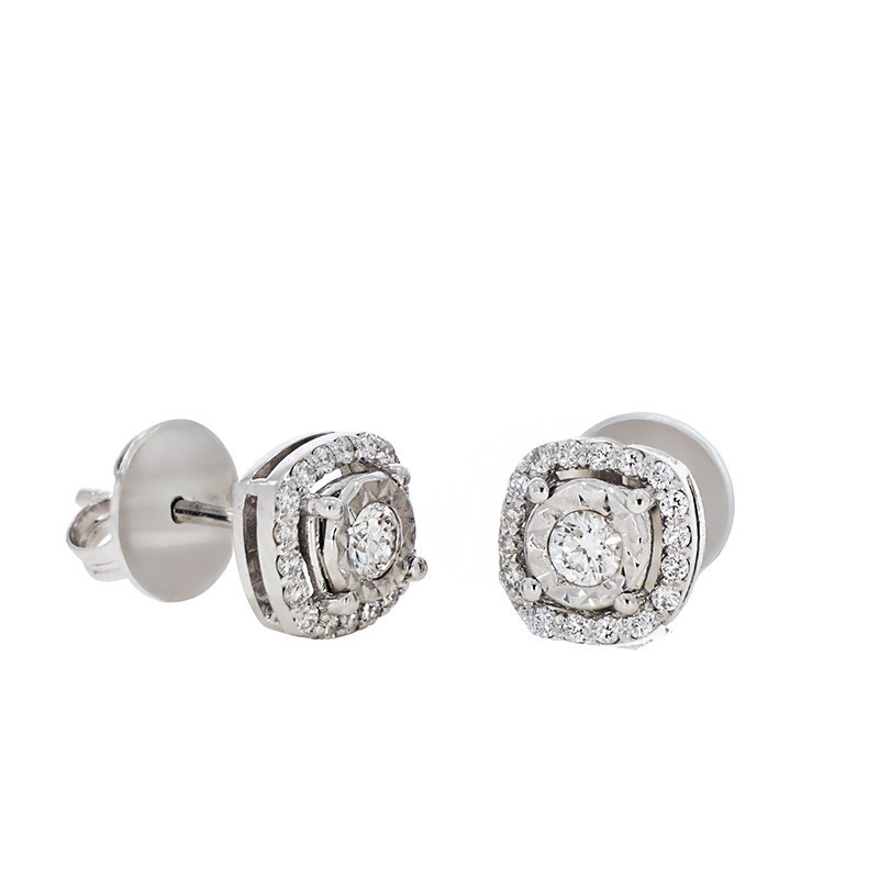 Cercei, Aur Alb, 14 k, 2.45 gr, cu Diamante, Cod Produs: 727702 - Tezaurshop.ro