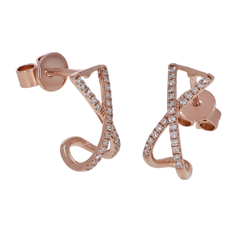 Cercei, Aur Roz, 14 k, 1.6 gr, cu Diamante, Cod Produs: 743725 - Tezaurshop.ro