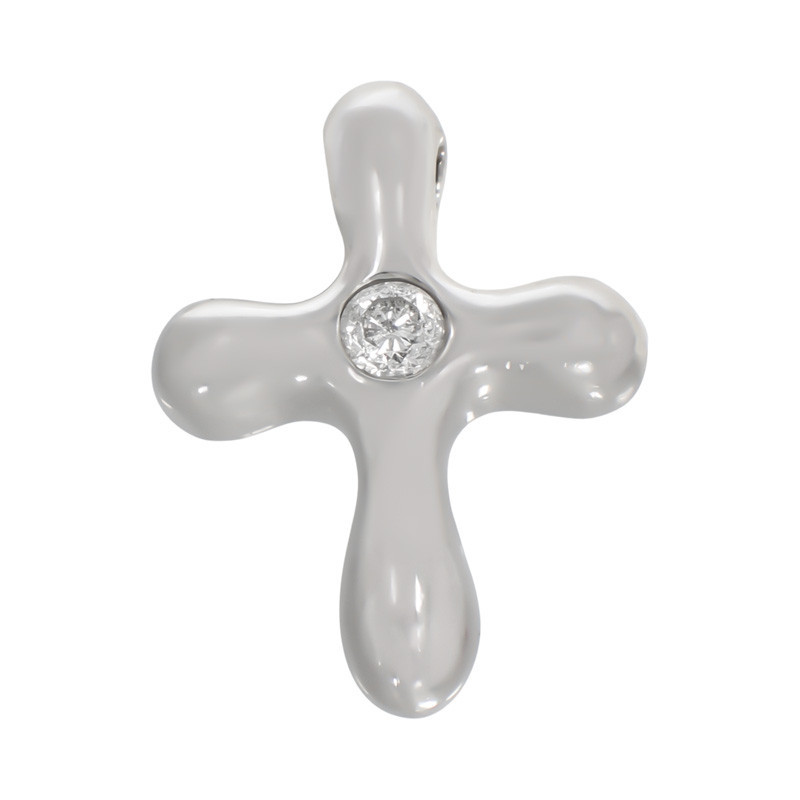 Pandantiv Cruce, Aur Alb, 14 k, 0.85 gr, cu Diamante, Cod Produs: 756214 - Tezaurshop.ro