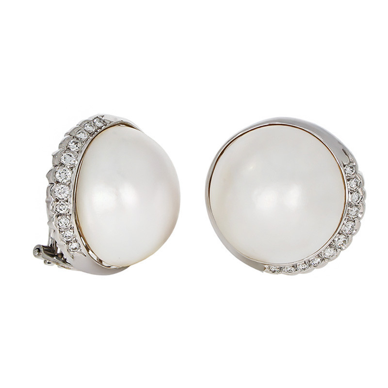 Cercei, Aur Alb, 18 k, 24.25 gr, cu Diamante, Cod Produs: 772877 - Tezaurshop.ro