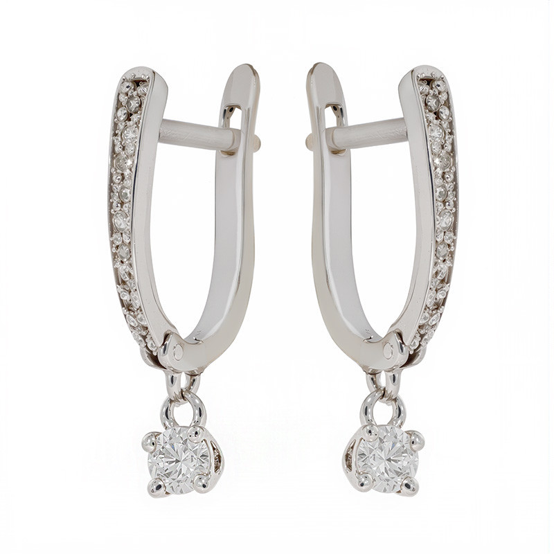 Cercei, Aur Alb, 18 k, 2.25 gr, cu Diamante, Cod Produs: 787341 - Tezaurshop.ro
