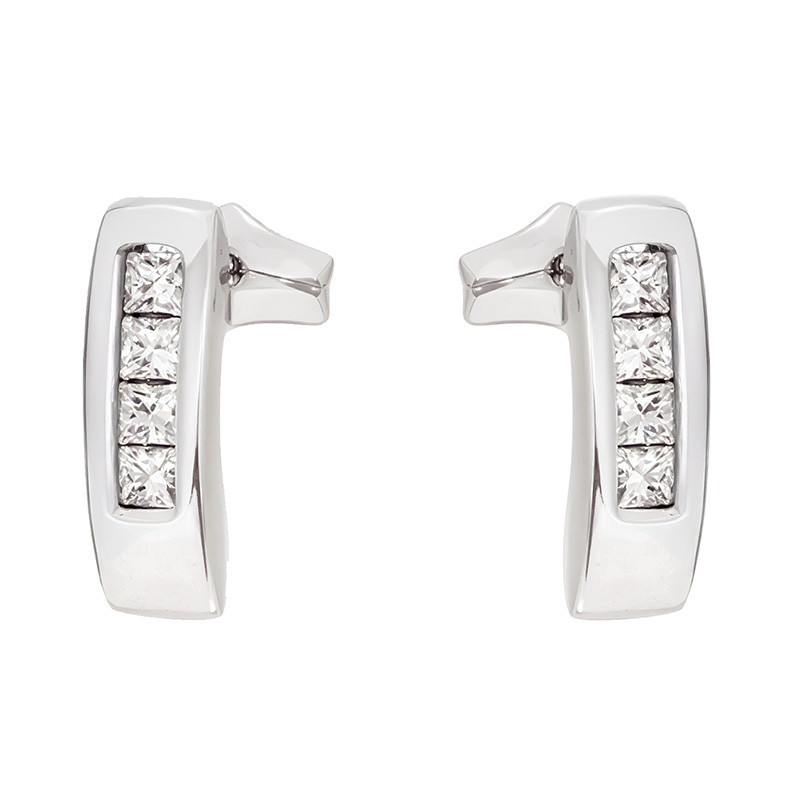 Cercei, Aur Alb, 18 k, 1.55 gr, cu Diamante, Cod Produs: 797451 - Tezaurshop.ro