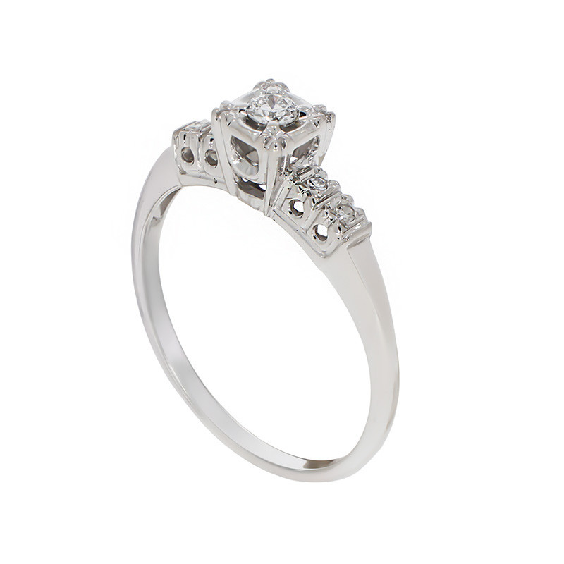 Inel De Logodna, Aur Alb, 14 k, 1.75 gr, cu Diamante, Cod Produs: 804518 - Tezaurshop.ro