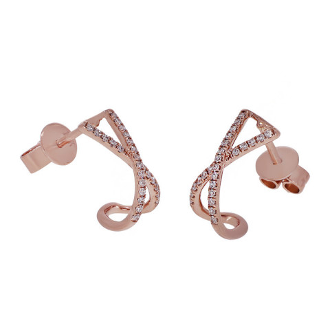 Cercei, Aur Roz, 14 k, 1.6 gr, cu Diamante, Cod Produs: 743725 - 2