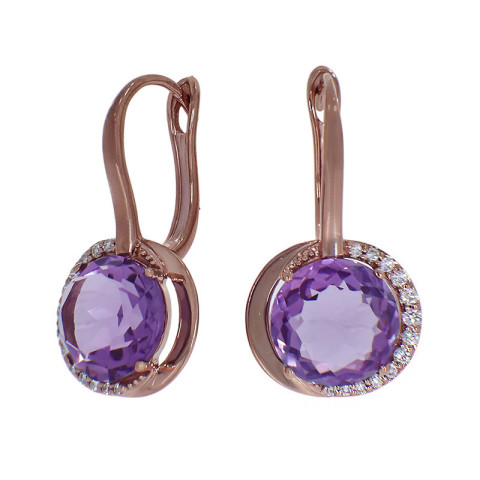 Cercei, Aur Roz, 18 k, 3.63 gr, cu Diamante, Cod Produs: 771368 - 2