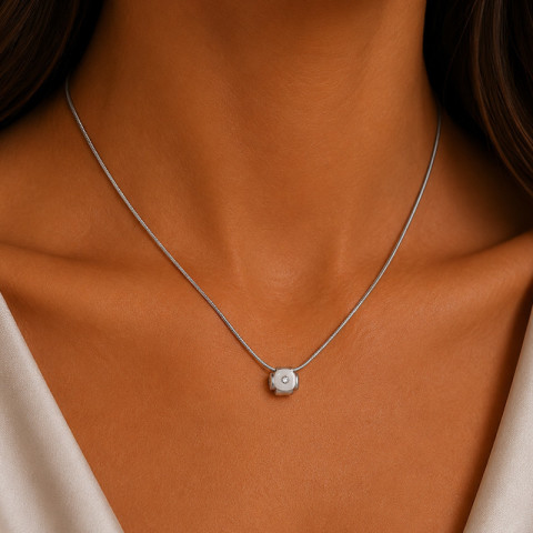 Colier, Aur Alb, 14 k, 2.78 gr, cu Diamante, Cod Produs: 772315 - 3