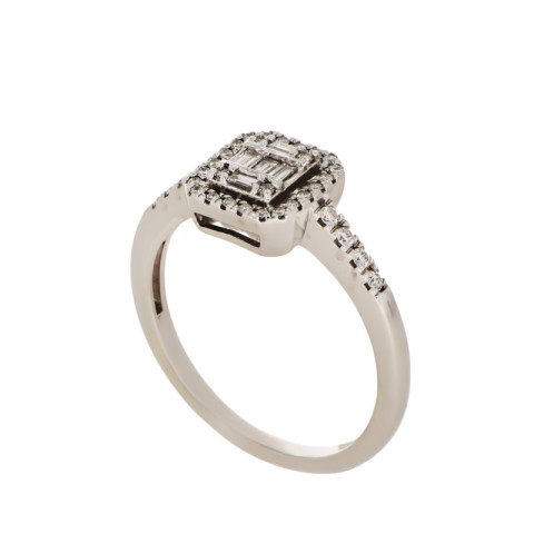 Inel De Logodna, Aur Alb, 14 k, 3.4 gr, cu Diamante, Cod Produs: 794993 - 2