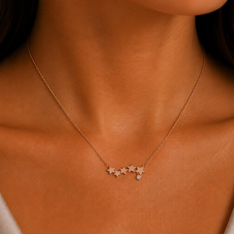 Colier, Aur Roz, 18 k, 2.2 gr, cu Diamante, Cod Produs: 805885 - 3