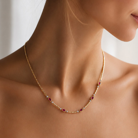 Colier, Aur Mixt, 14 k, 17.52 gr, cu Diamante, Cod Produs: 812989 - 3