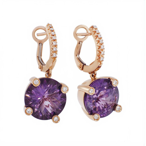Cercei, Aur Roz, 18 k, 10.12 gr, cu Diamante, Cod Produs: 838069 - 2